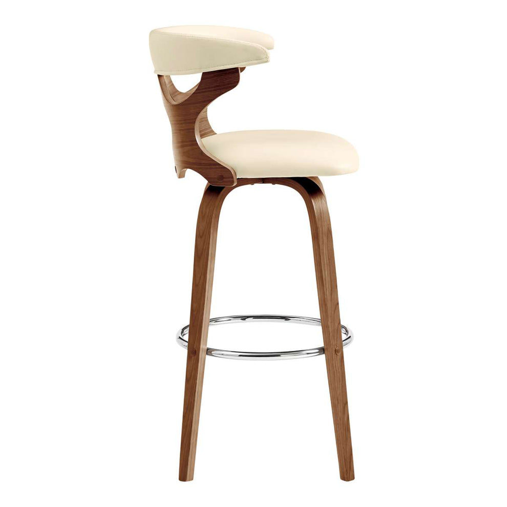 Zenia 30" Swivel Bar Stool in Cream Faux Leather and Walnut Wood By Armen Living | Bar Stools |  Modishstore  - 4