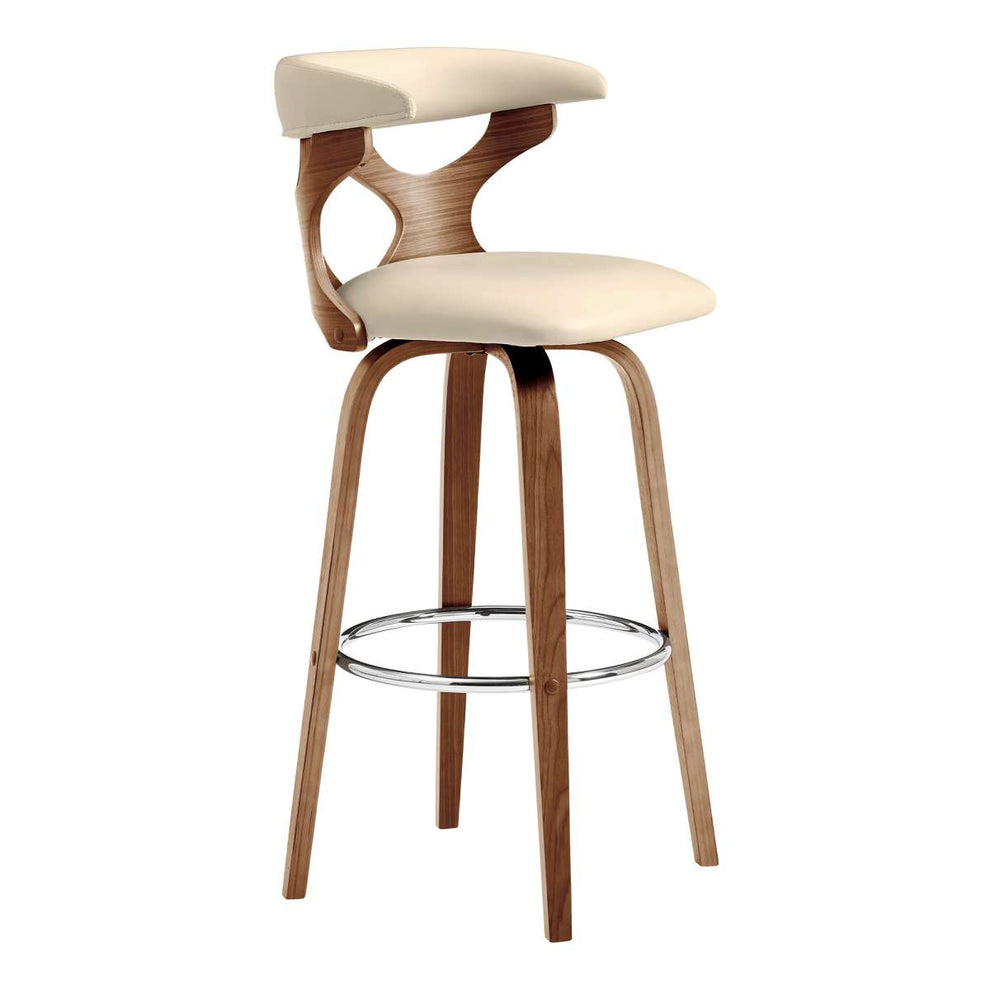Zenia 30" Swivel Bar Stool in Cream Faux Leather and Walnut Wood By Armen Living | Bar Stools |  Modishstore  - 2
