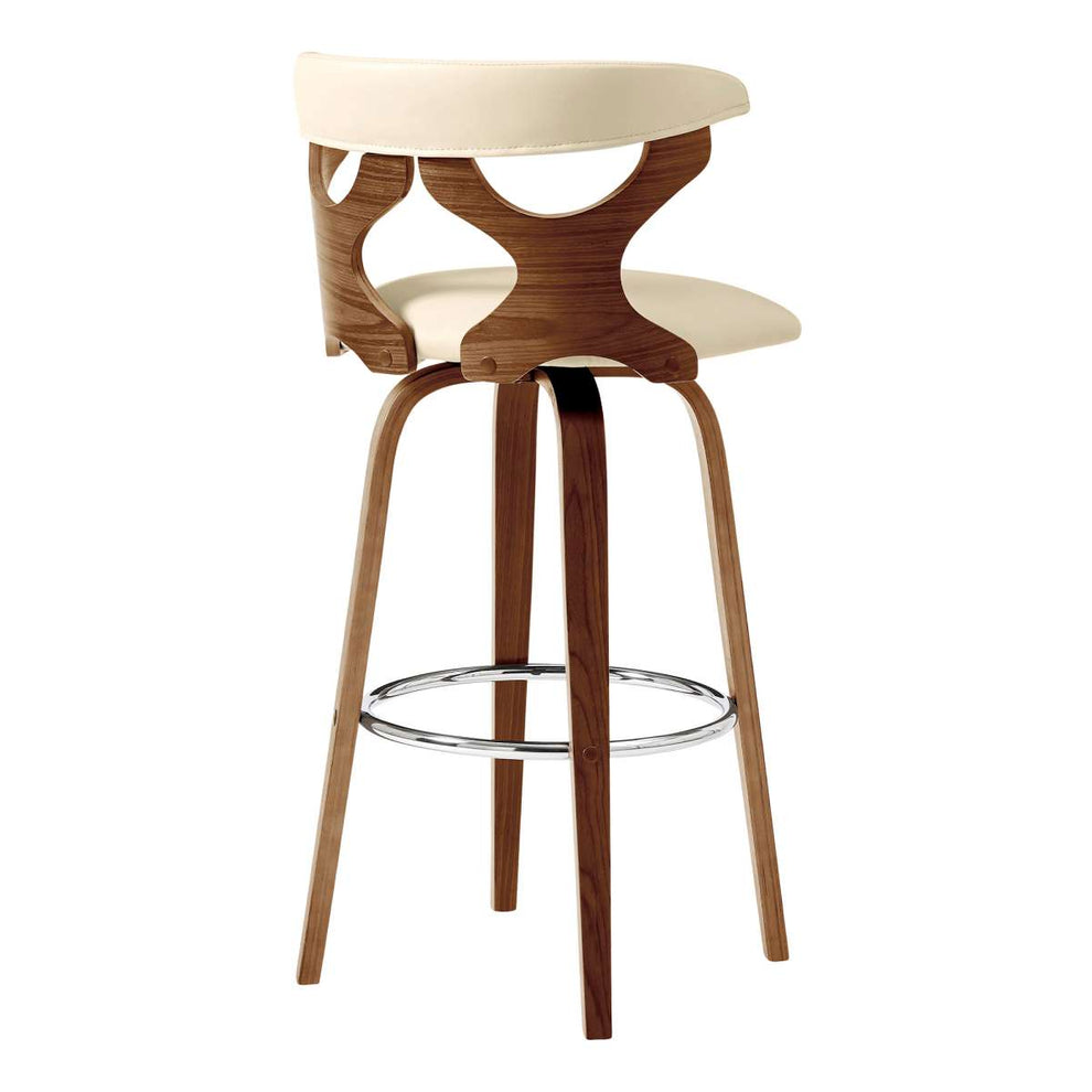 Zenia 30" Swivel Bar Stool in Cream Faux Leather and Walnut Wood By Armen Living | Bar Stools |  Modishstore  - 5