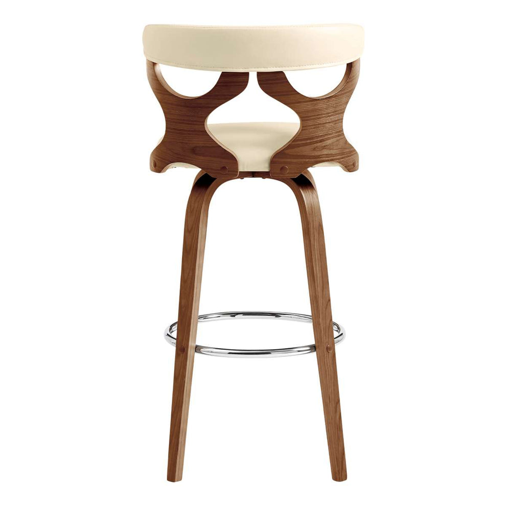 Zenia 30" Swivel Bar Stool in Cream Faux Leather and Walnut Wood By Armen Living | Bar Stools |  Modishstore  - 6