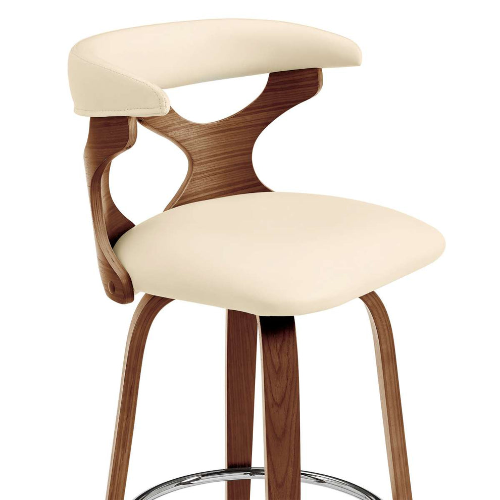Zenia 30" Swivel Bar Stool in Cream Faux Leather and Walnut Wood By Armen Living | Bar Stools |  Modishstore  - 7