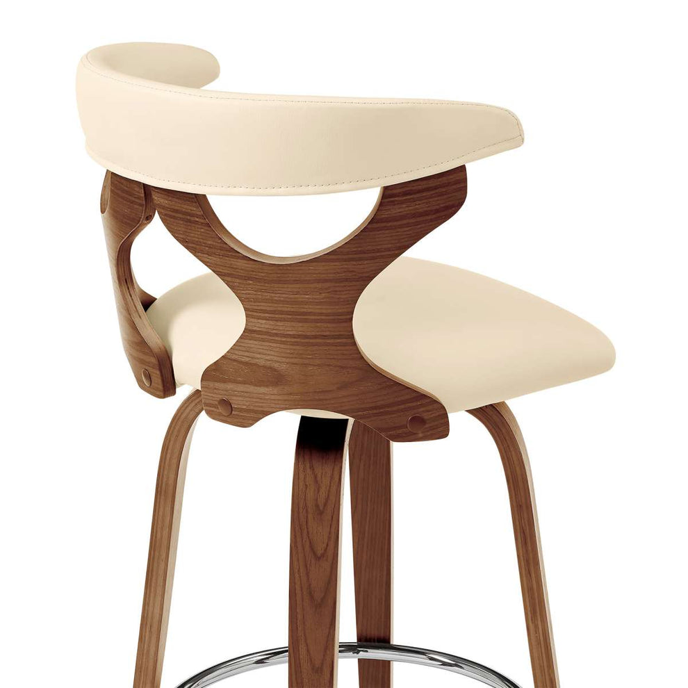 Zenia 30" Swivel Bar Stool in Cream Faux Leather and Walnut Wood By Armen Living | Bar Stools |  Modishstore  - 8