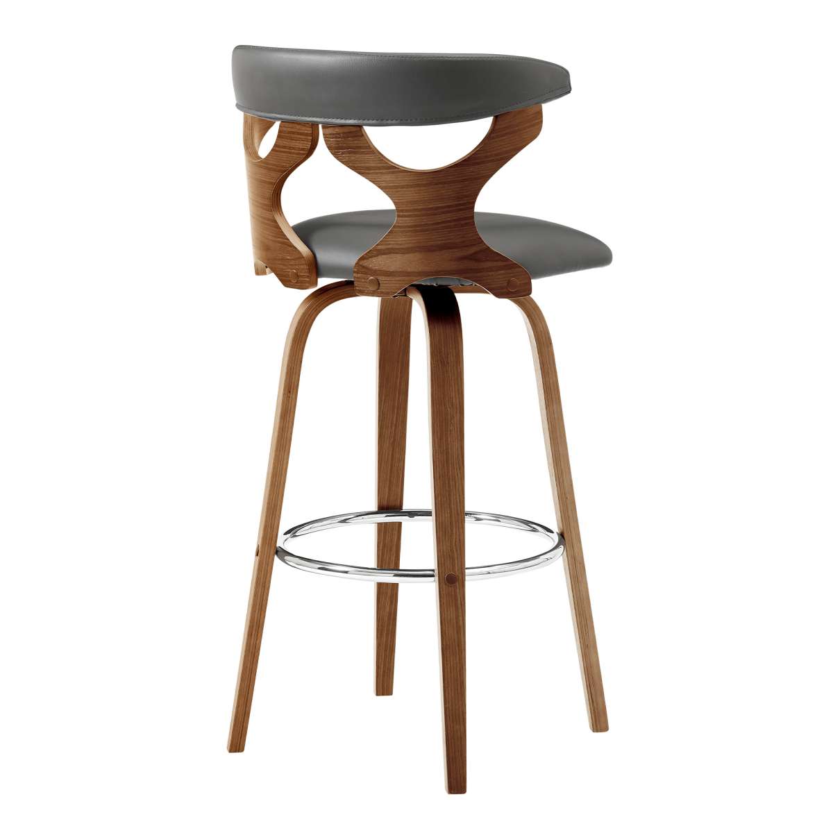 Zenia 26" Swivel Counter Stool in Gray Faux Leather and Walnut Wood By Armen Living | Bar Stools |  Modishstore  - 3