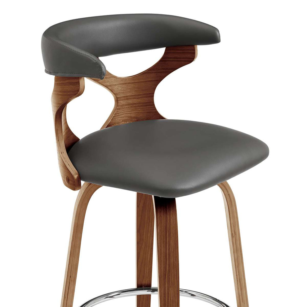 Zenia 26" Swivel Counter Stool in Gray Faux Leather and Walnut Wood By Armen Living | Bar Stools |  Modishstore  - 5