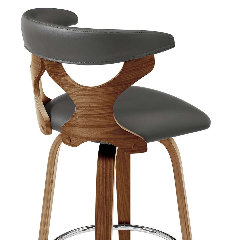 Zenia 26" Swivel Counter Stool in Gray Faux Leather and Walnut Wood By Armen Living | Bar Stools |  Modishstore  - 6