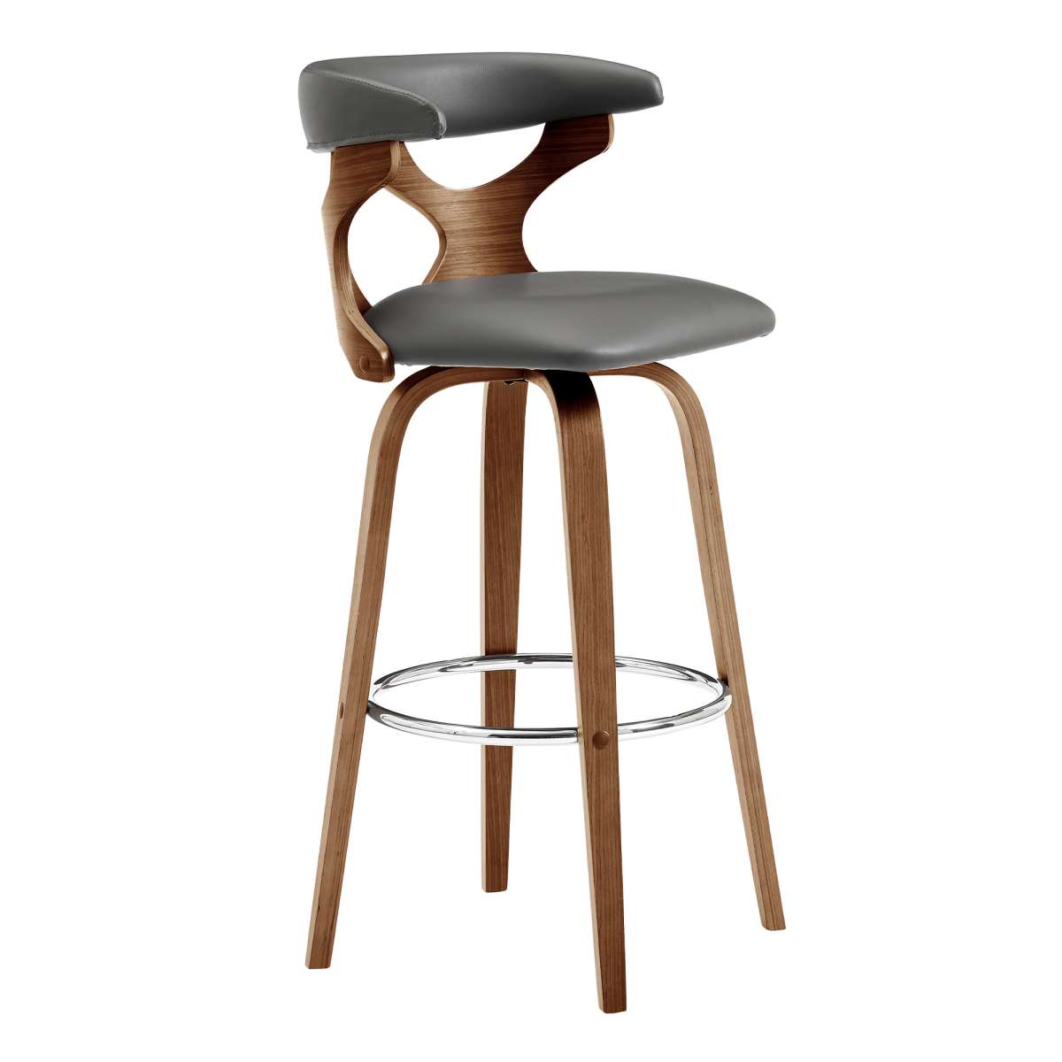 Zenia 26" Swivel Counter Stool in Gray Faux Leather and Walnut Wood By Armen Living | Bar Stools |  Modishstore  - 7