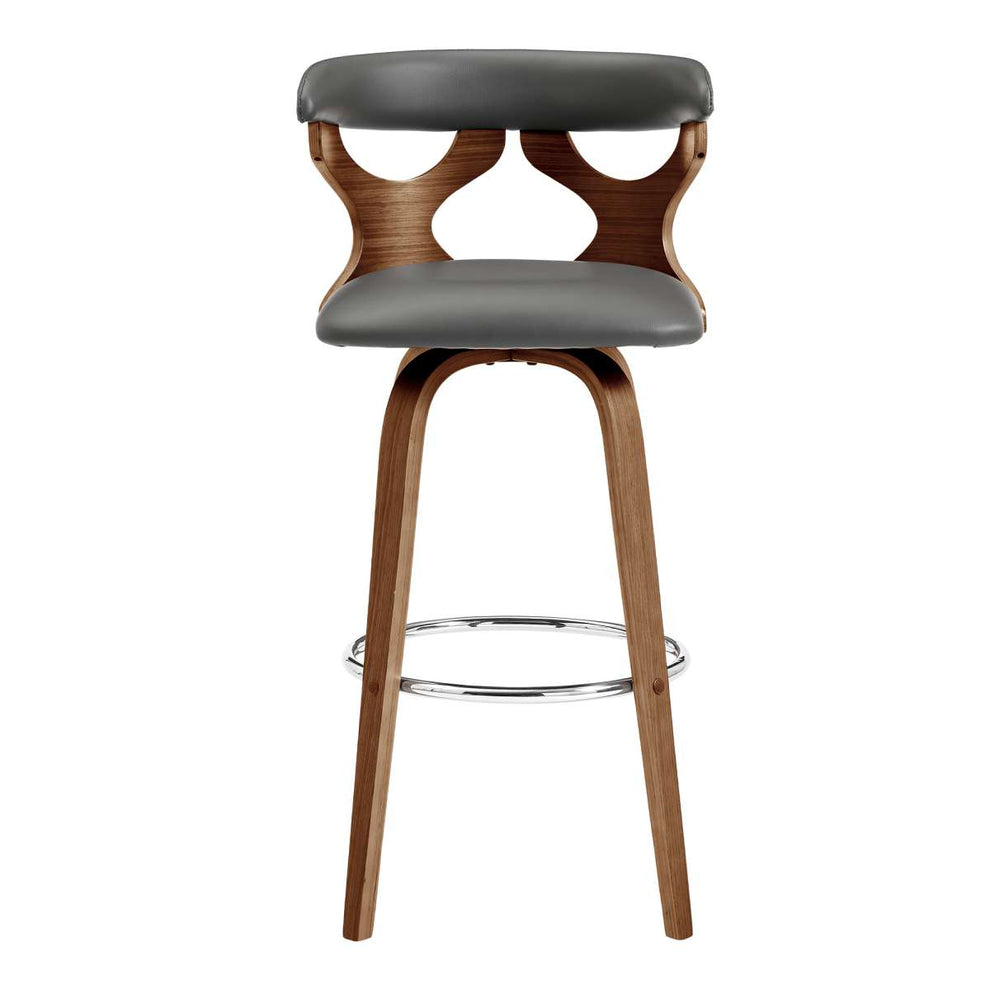 Zenia 30" Swivel Bar Stool in Gray Faux Leather and Walnut Wood By Armen Living | Bar Stools |  Modishstore  - 6