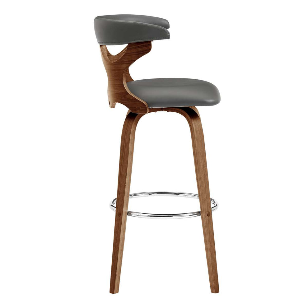 Zenia 30" Swivel Bar Stool in Gray Faux Leather and Walnut Wood By Armen Living | Bar Stools |  Modishstore  - 7