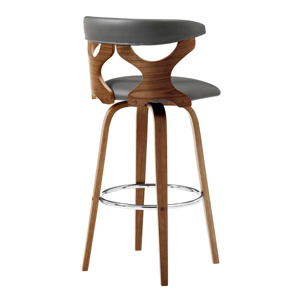 Zenia 30" Swivel Bar Stool in Gray Faux Leather and Walnut Wood By Armen Living | Bar Stools |  Modishstore  - 8