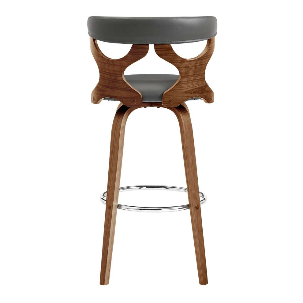 Zenia 30" Swivel Bar Stool in Gray Faux Leather and Walnut Wood By Armen Living | Bar Stools |  Modishstore  - 2