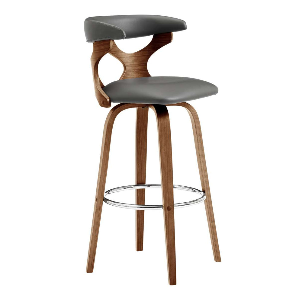 Zenia 30" Swivel Bar Stool in Gray Faux Leather and Walnut Wood By Armen Living | Bar Stools |  Modishstore  - 5