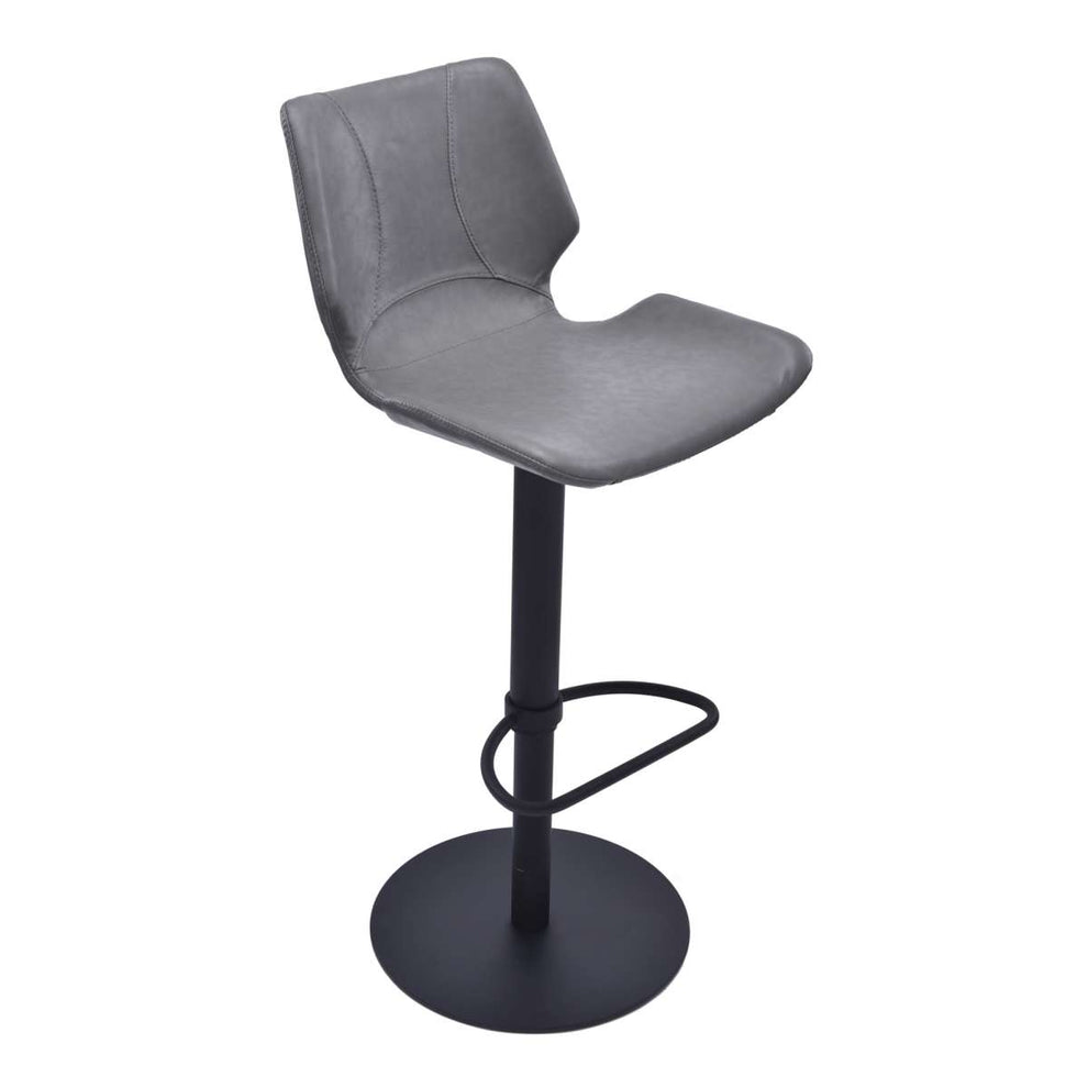 Zuma Adjustable Swivel Metal Barstool in Vintage Gray Faux Leather and Black Metal Finish By Armen Living | Bar Stools | Modishstore - 2