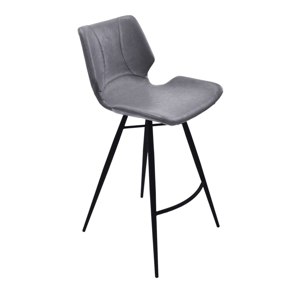 Zurich 26" Counter Height Metal Barstool in Vintage Gray Faux Leather and Black Metal Finish By Armen Living | Bar Stools | Modishstore - 3