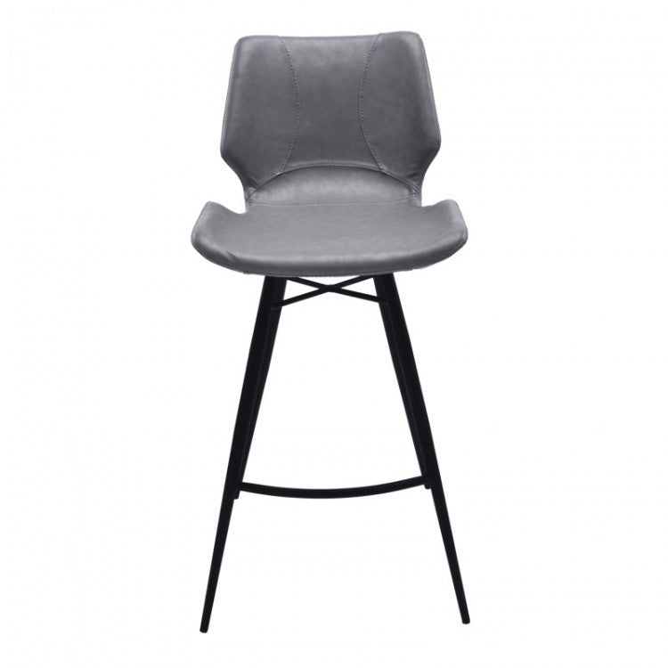 Zurich 26" Counter Height Metal Barstool in Vintage Gray Faux Leather and Black Metal Finish By Armen Living | Bar Stools | Modishstore - 5