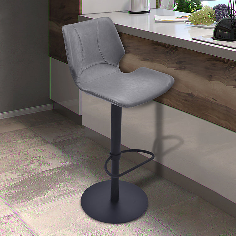 Zuma Adjustable Swivel Metal Barstool in Vintage Gray Faux Leather and Black Metal Finish By Armen Living | Bar Stools | Modishstore