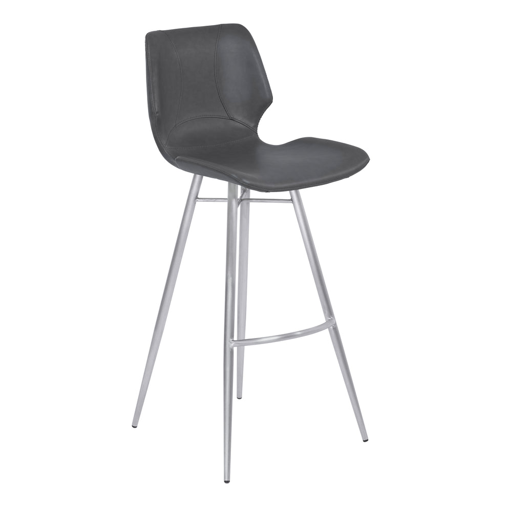 Zurich 26" Counter Height Metal Barstool in Vintage Gray Faux Leather with Brushed Stainless Steel Finish By Armen Living | Bar Stools | Modishstore - 2