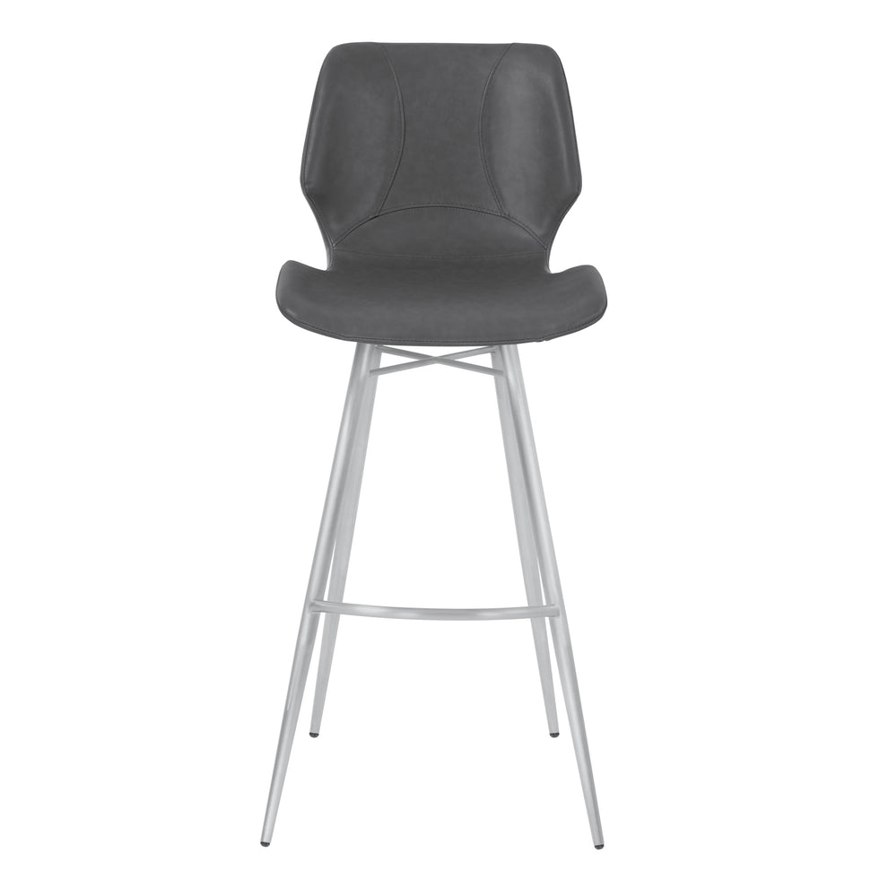 Zurich 26" Counter Height Metal Barstool in Vintage Gray Faux Leather with Brushed Stainless Steel Finish By Armen Living | Bar Stools | Modishstore - 3