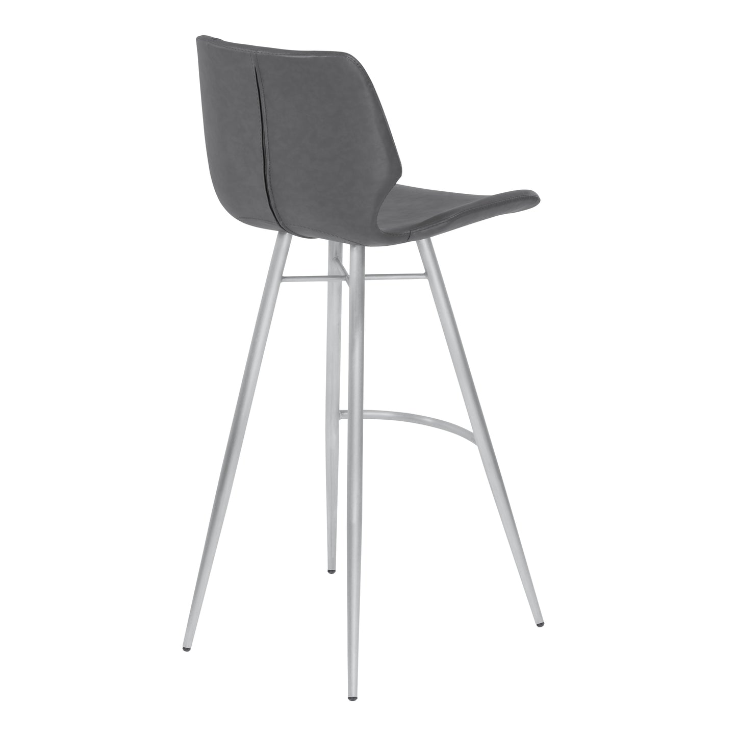 Zurich 26" Counter Height Metal Barstool in Vintage Gray Faux Leather with Brushed Stainless Steel Finish By Armen Living | Bar Stools | Modishstore - 4