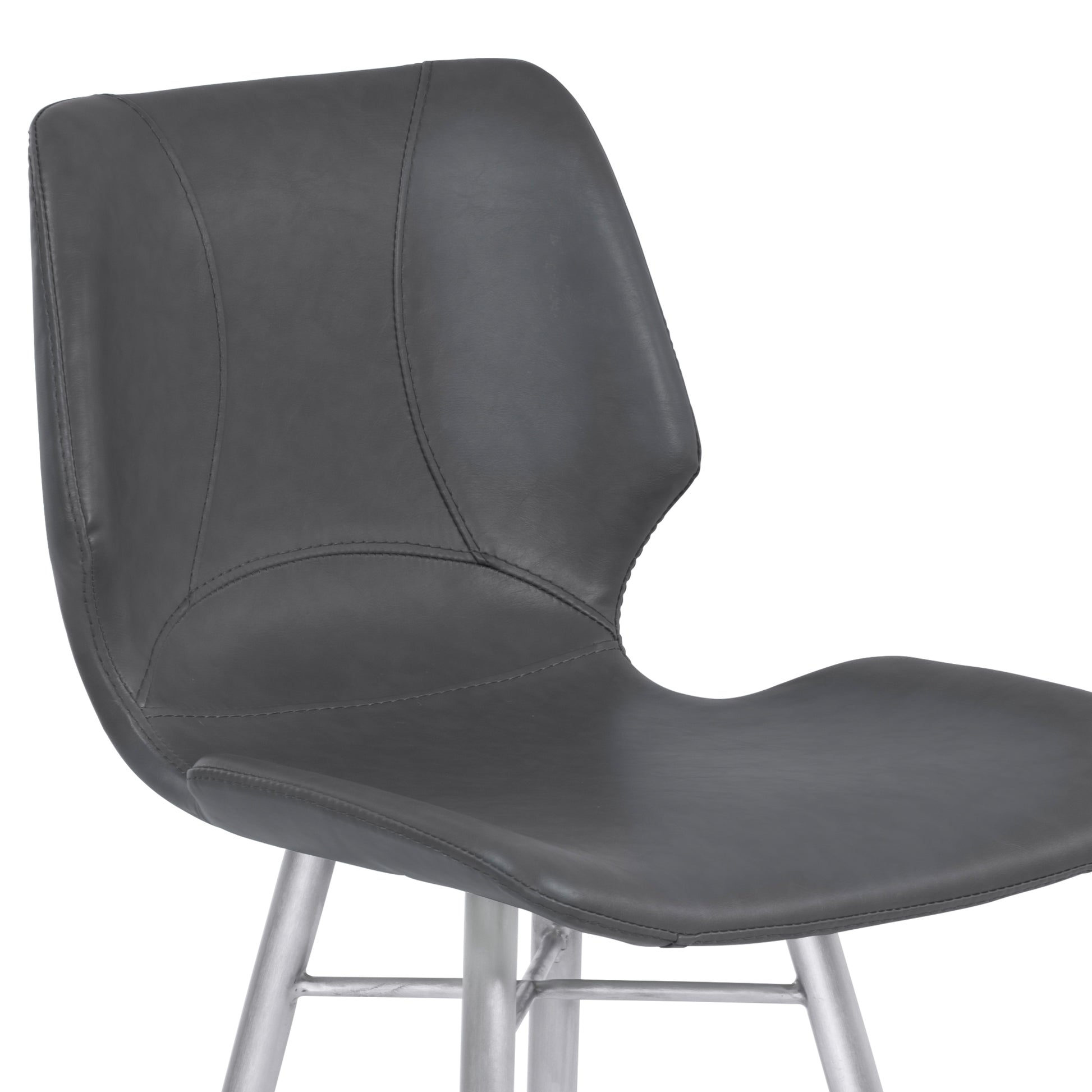 Zurich 26" Counter Height Metal Barstool in Vintage Gray Faux Leather with Brushed Stainless Steel Finish By Armen Living | Bar Stools | Modishstore - 5
