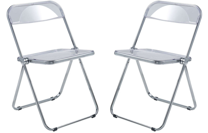 LeisureMod Lawrence Acrylic Folding Chair With Metal Frame, Set of 2 | Dining Chairs | Modishstore - 2