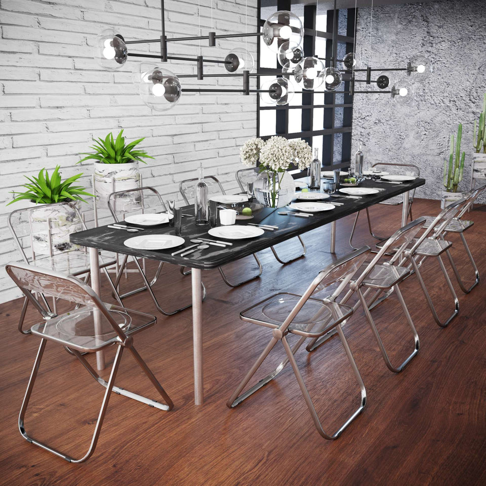 LeisureMod Lawrence Acrylic Folding Chair With Metal Frame, Set of 4 | Dining Chairs | Modishstore