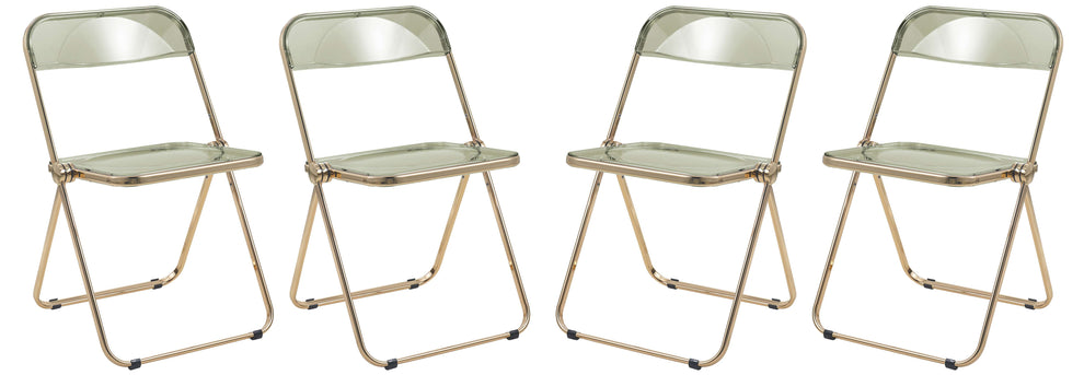 LeisureMod Lawrence Acrylic Folding Chair With Gold Metal Frame, Set of 4 | Dining Chairs | Modishstore - 3