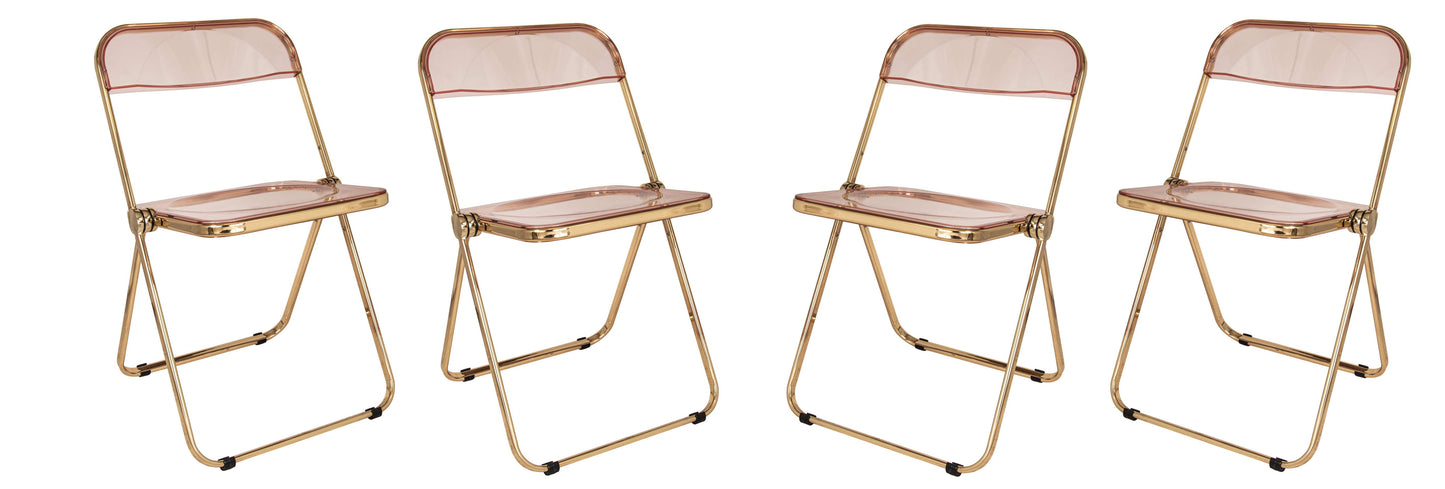 LeisureMod Lawrence Acrylic Folding Chair With Gold Metal Frame, Set of 4 | Dining Chairs | Modishstore - 44