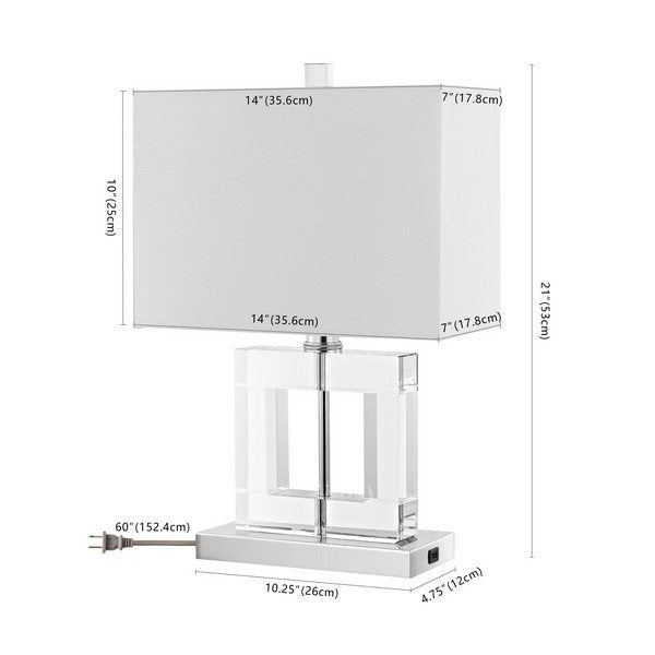 Safavieh Town Square, 21 Inch, Clear/White, Crystal/Iron Table Lamp W/ Usb Port? - Clear | Table Lamps | Modishstore - 3