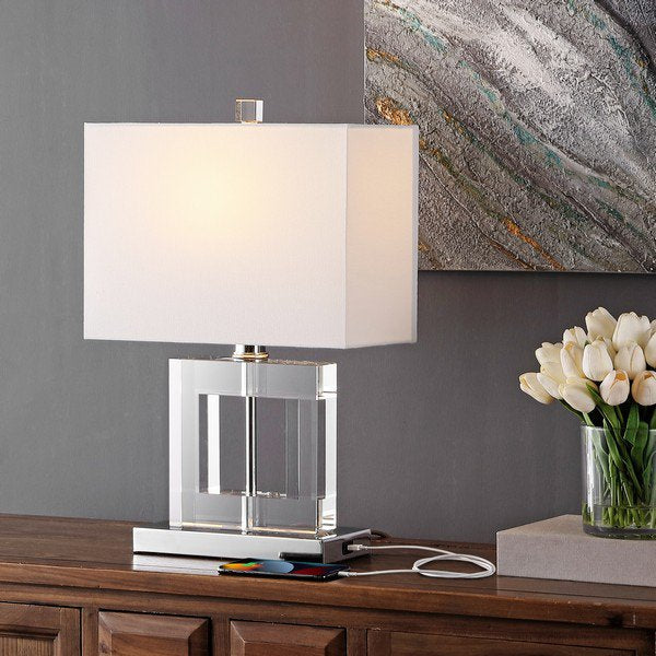 Safavieh Town Square, 21 Inch, Clear/White, Crystal/Iron Table Lamp W/ Usb Port? - Clear | Table Lamps | Modishstore