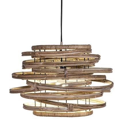Oceola Drum Rattan Pendant -M-Kuboo Grey by Jeffan | Pendant Lamps | Modishstore