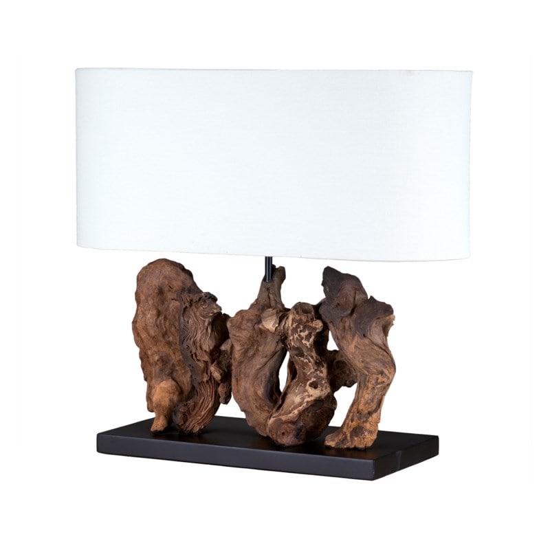 20"H Earth Driftwood Linen Table Lamp with Oval Shade by Jeffan | Table Lamps | Modishstore