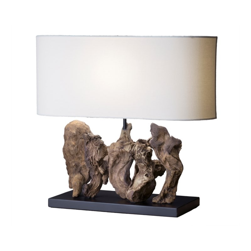 20"H Earth Driftwood Linen Table Lamp with Oval Shade by Jeffan | Table Lamps | Modishstore - 3