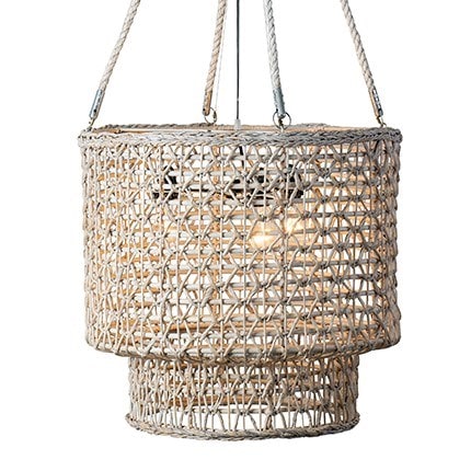 Double Barrel Hand Woven Natural Rope Chandelier-White Wash by Jeffan | Chandeliers | Modishstore