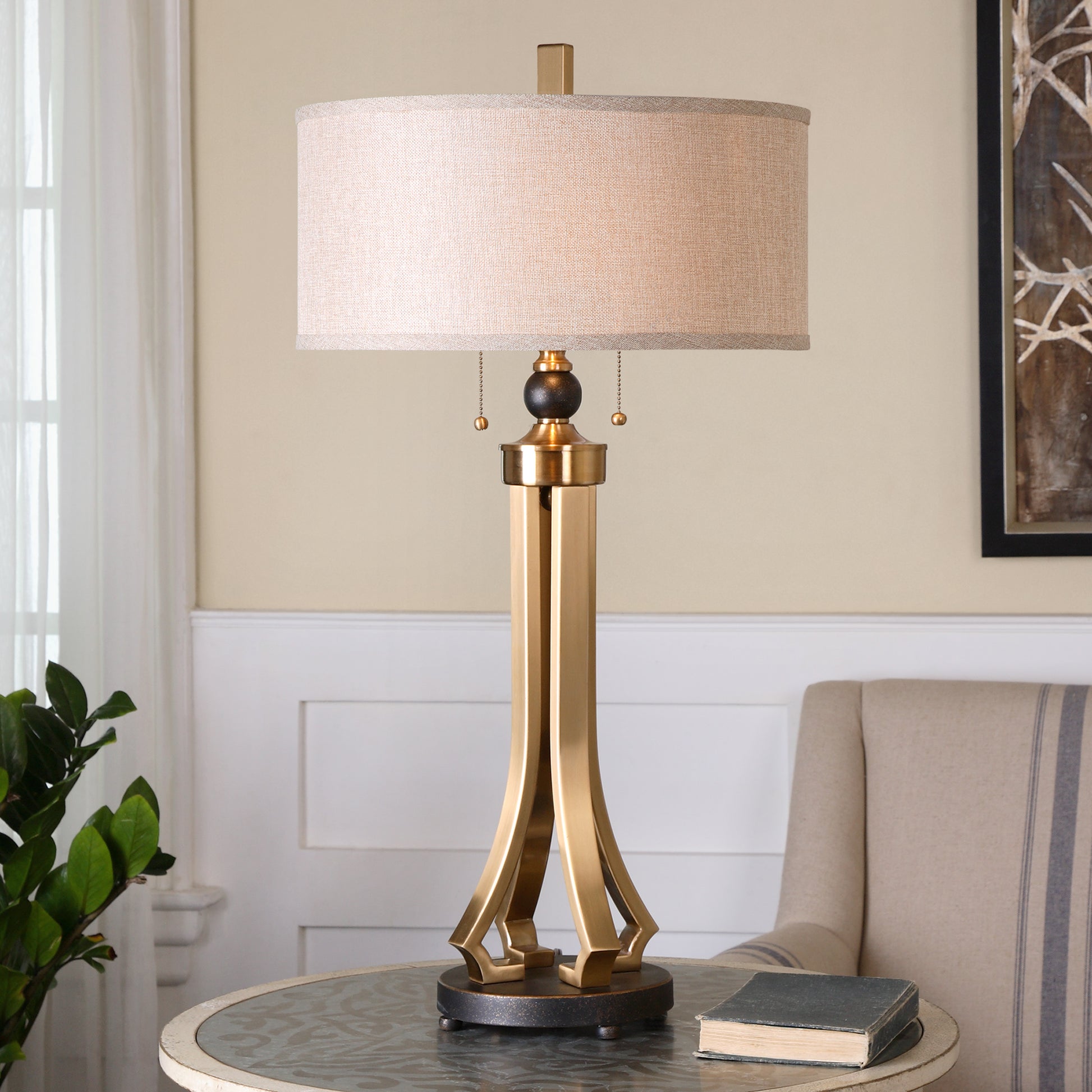 Uttermost Selvino Brushed Brass Table Lamp | Modishstore | Table Lamps