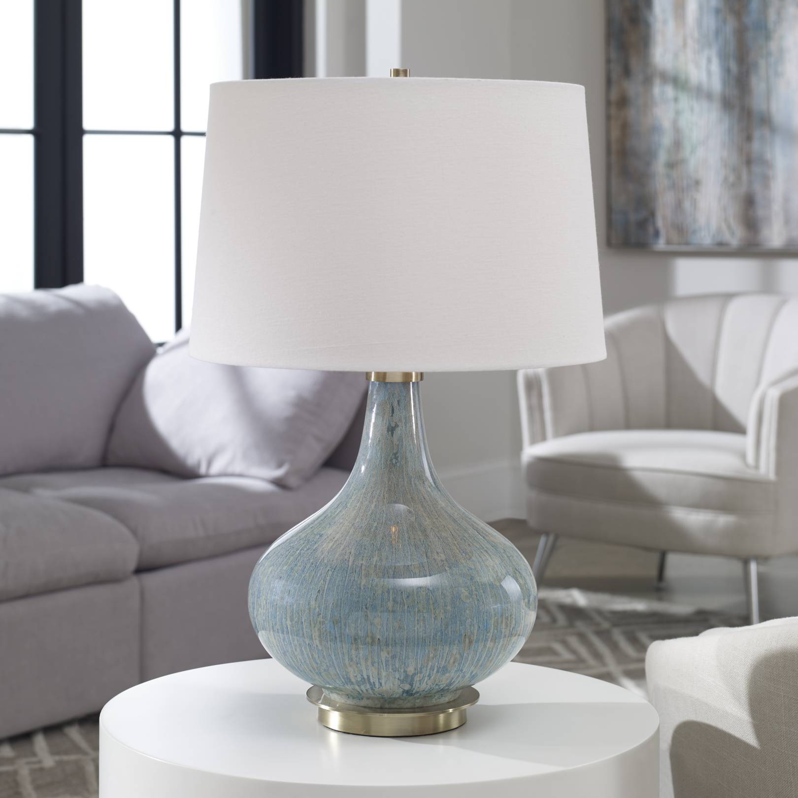 Uttermost Celinda Blue Gray Glass Lamp | Modishstore | Desk Lamps-2