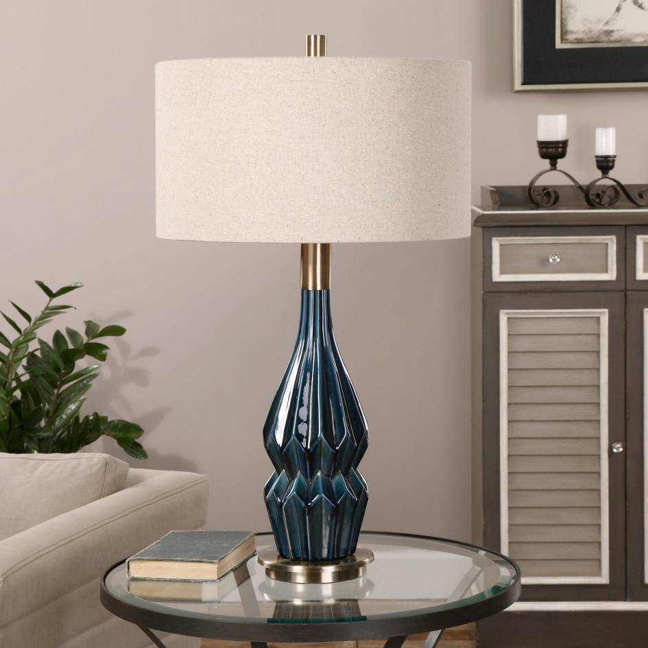 Uttermost Prussian Blue Ceramic Lamp | Modishstore | Table Lamps
