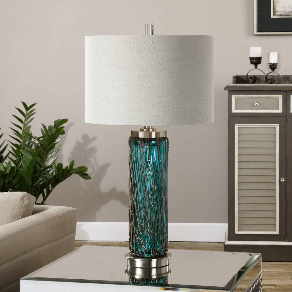 Uttermost Almanzora Blue Glass Lamp | Modishstore | Table Lamps