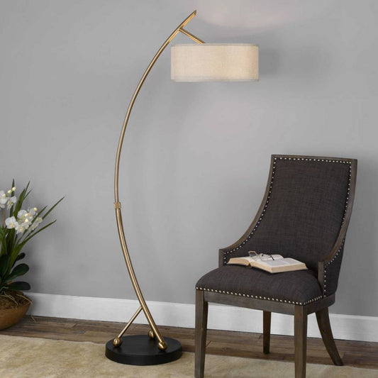 Uttermost Vardar Curved Brass Floor Lamp | Modishstore | Floor Lamps