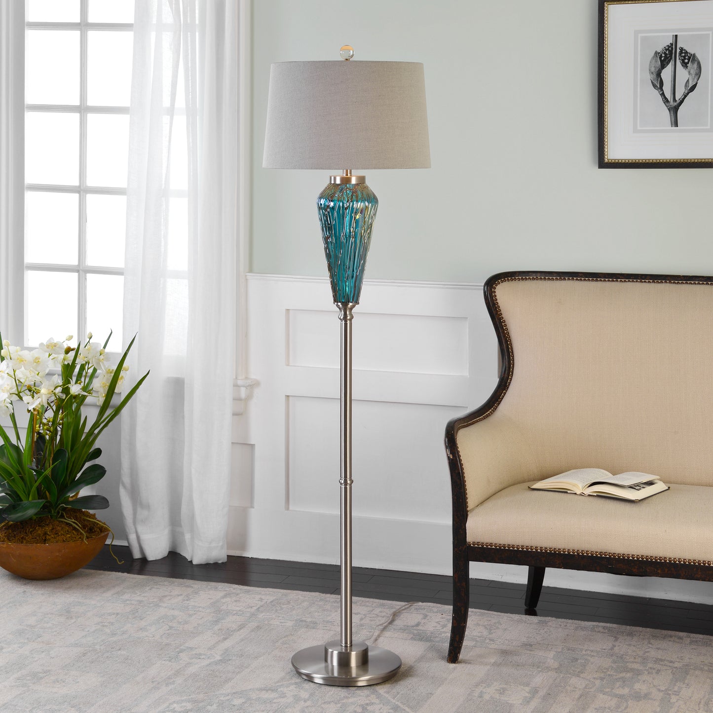 Uttermost Almanzora Blue Glass Floor Lamp | Modishstore | Floor Lamps