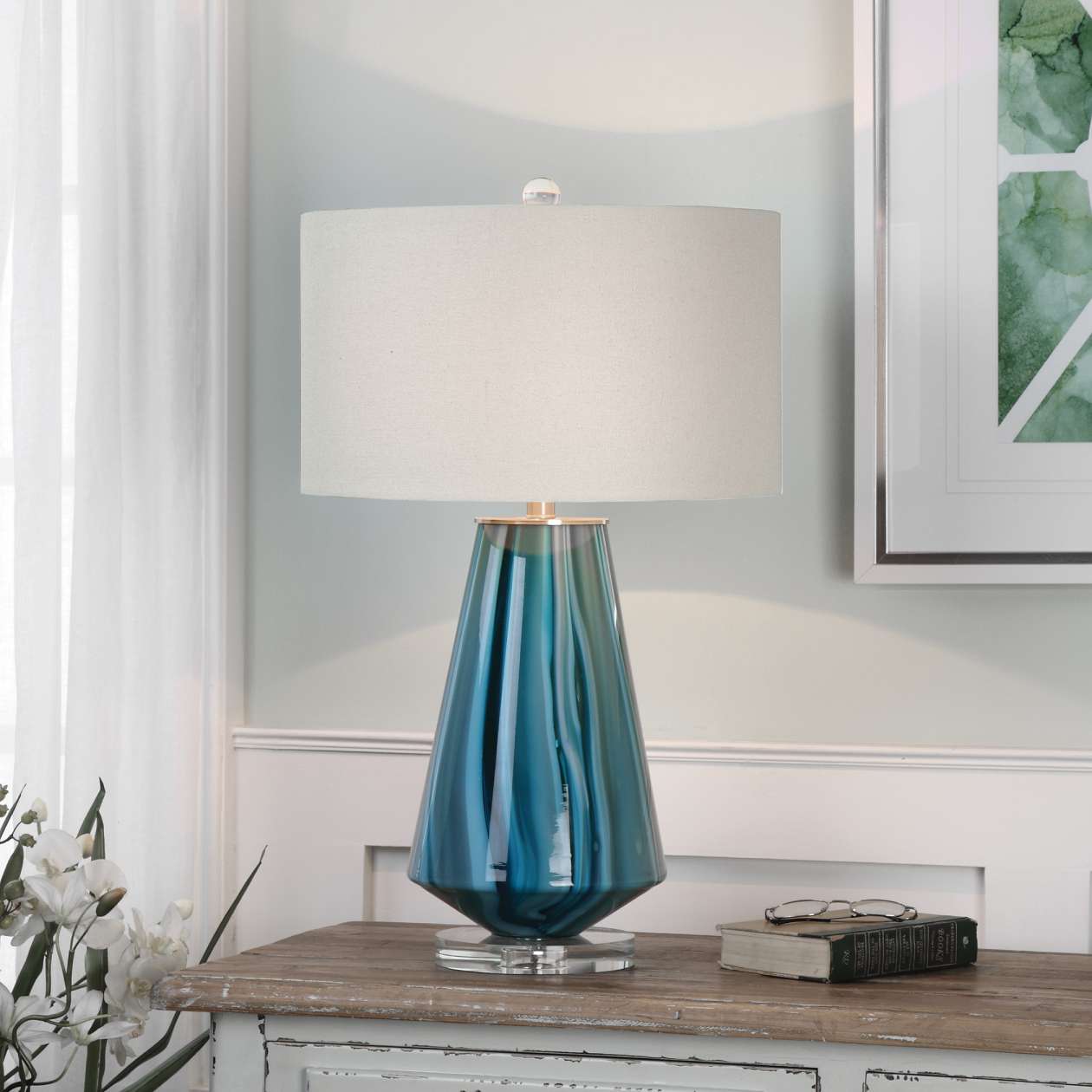 Uttermost Pescara Teal-Gray Glass Lamp | Table Lamps | Modishstore