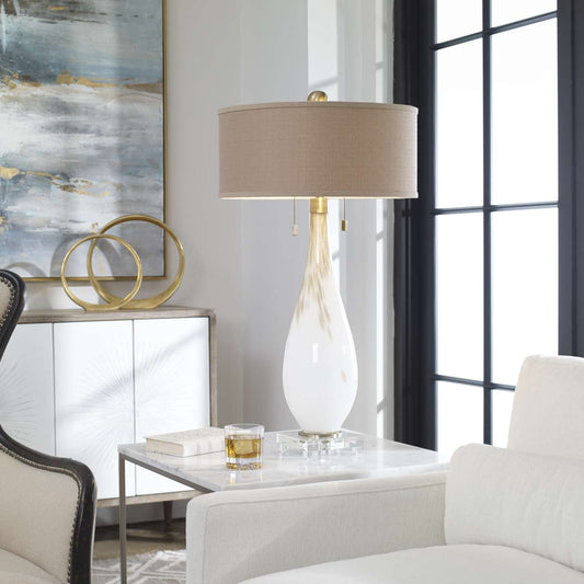 Uttermost Cardoni White Glass Table Lamp | Table Lamps | Modishstore