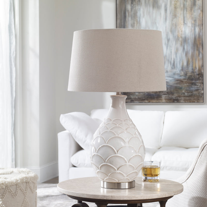 Uttermost Camellia Glossed White Table Lamp | Modishstore | Table Lamps