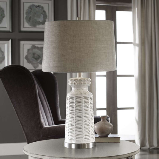Uttermost Kansa Distressed White Table Lamp | Table Lamps | Modishstore