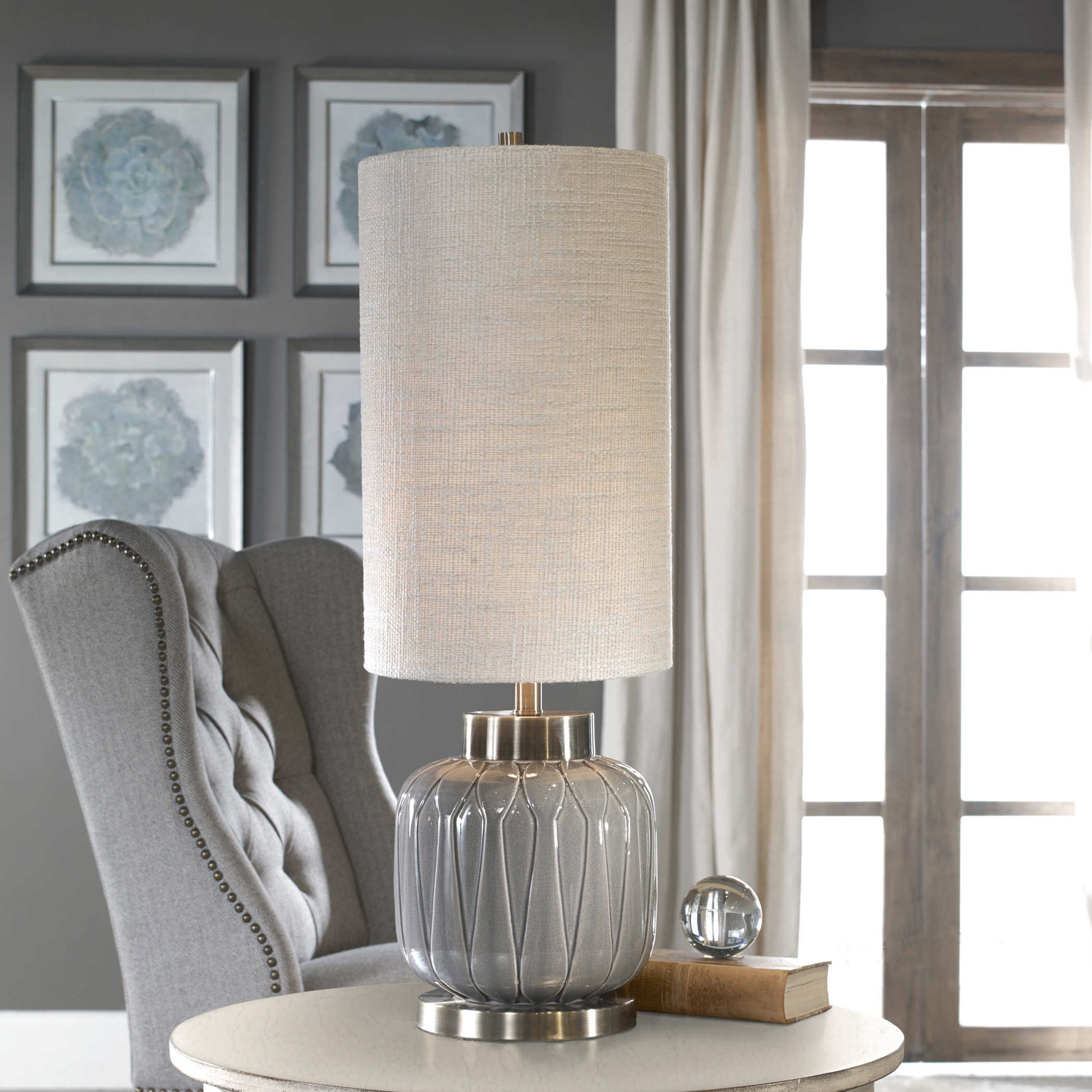 Uttermost Zahlia Aged Gray Ceramic Lamp | Modishstore | Table Lamps