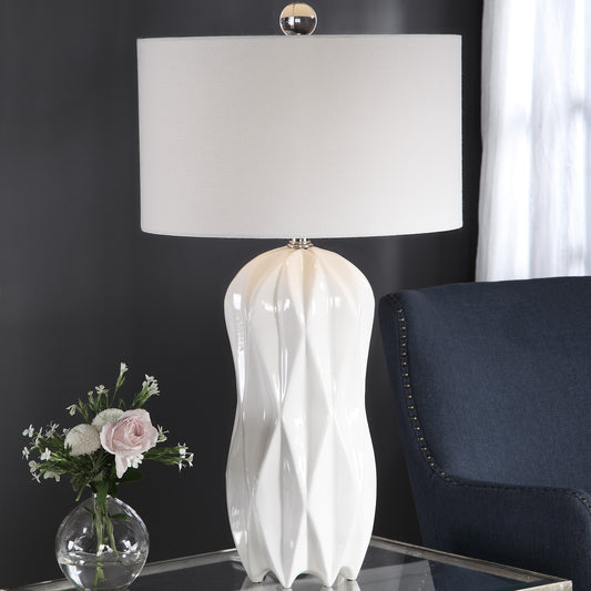 Uttermost Malena Glossy White Table Lamp | Modishstore | Table Lamps