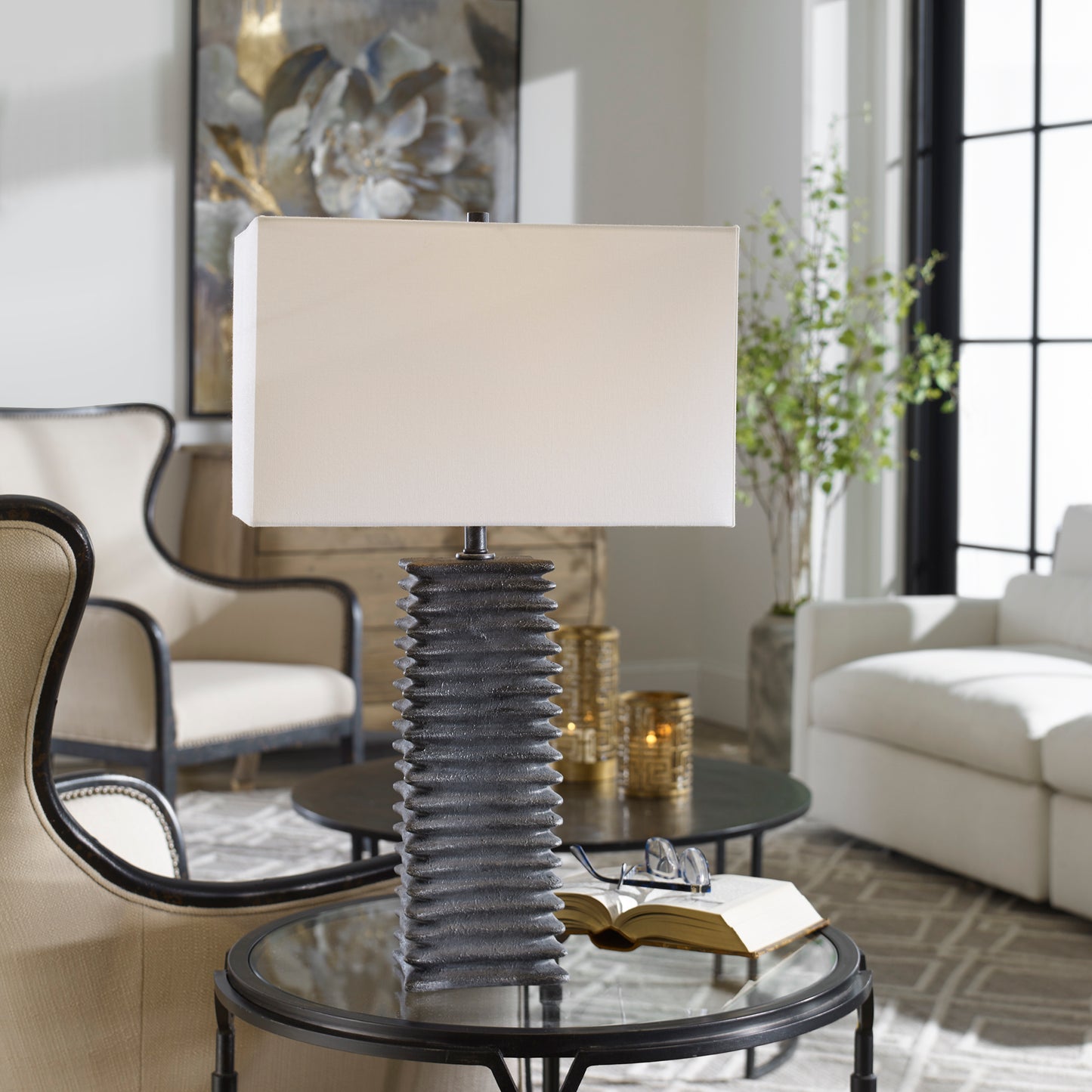 Uttermost Sanderson Metallic Charcoal Table Lamp | Modishstore | Table Lamps
