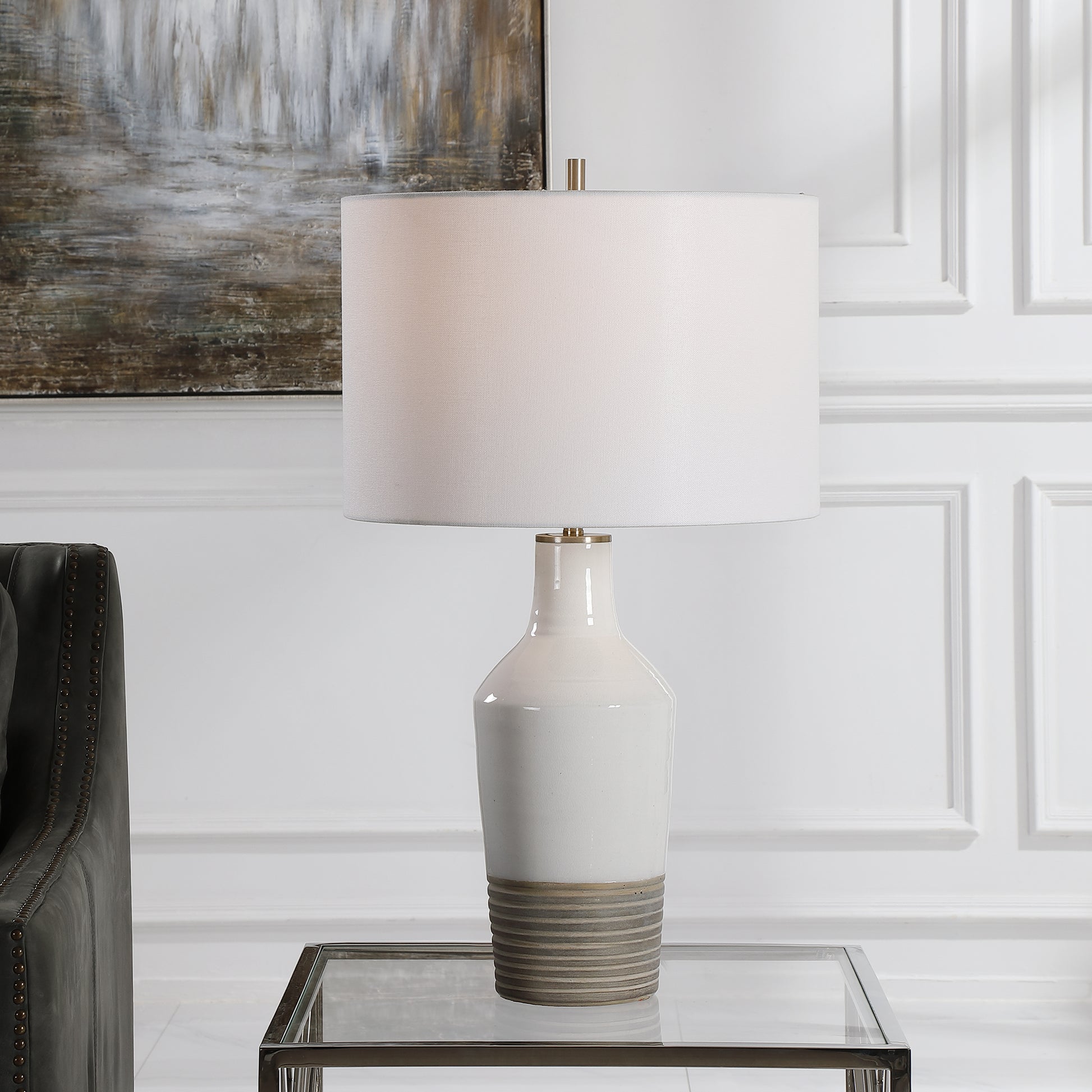 Uttermost Dakota White Crackle Table Lamp | Modishstore | Table Lamps