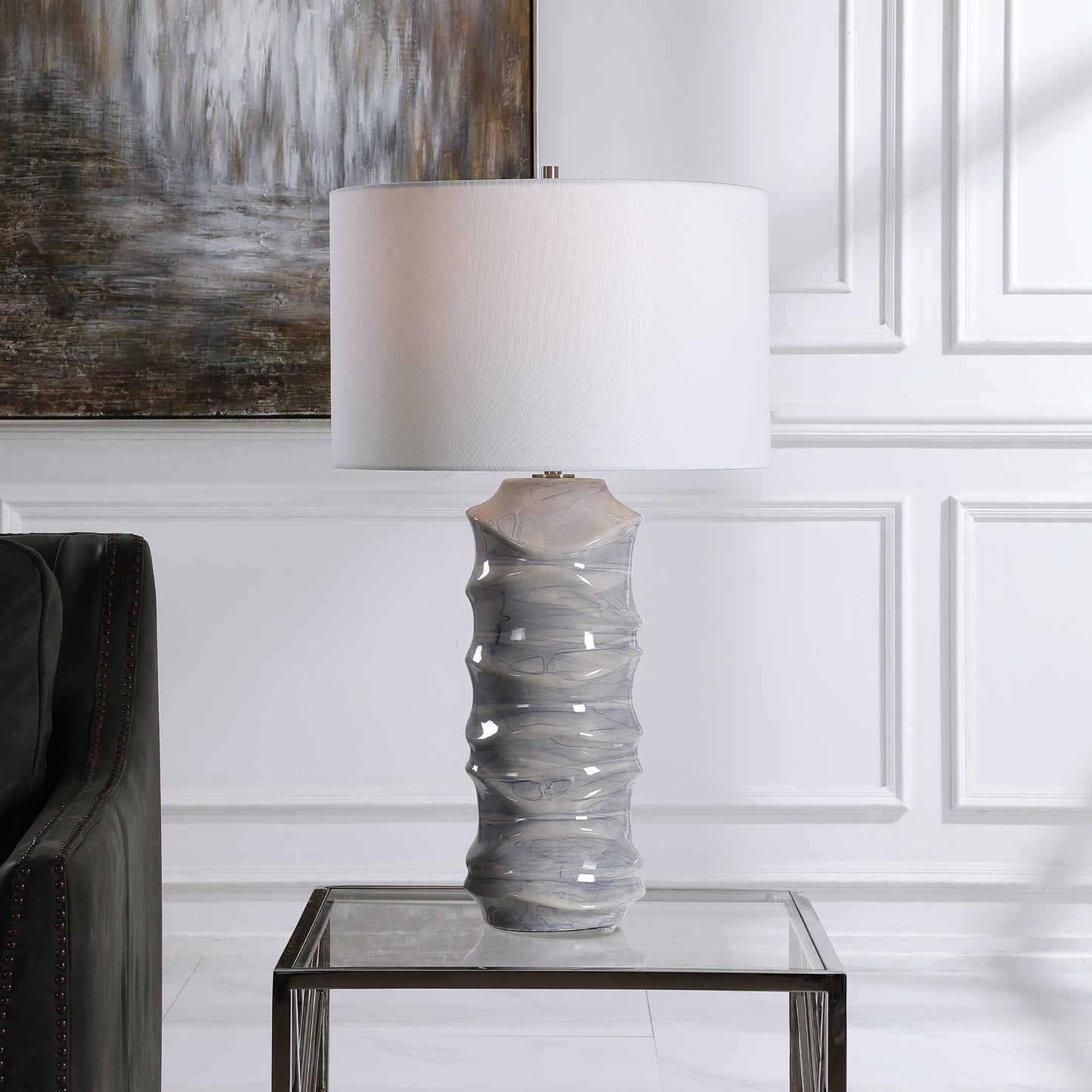 Uttermost Waves Blue & White Table Lamp | Modishstore | Table Lamps