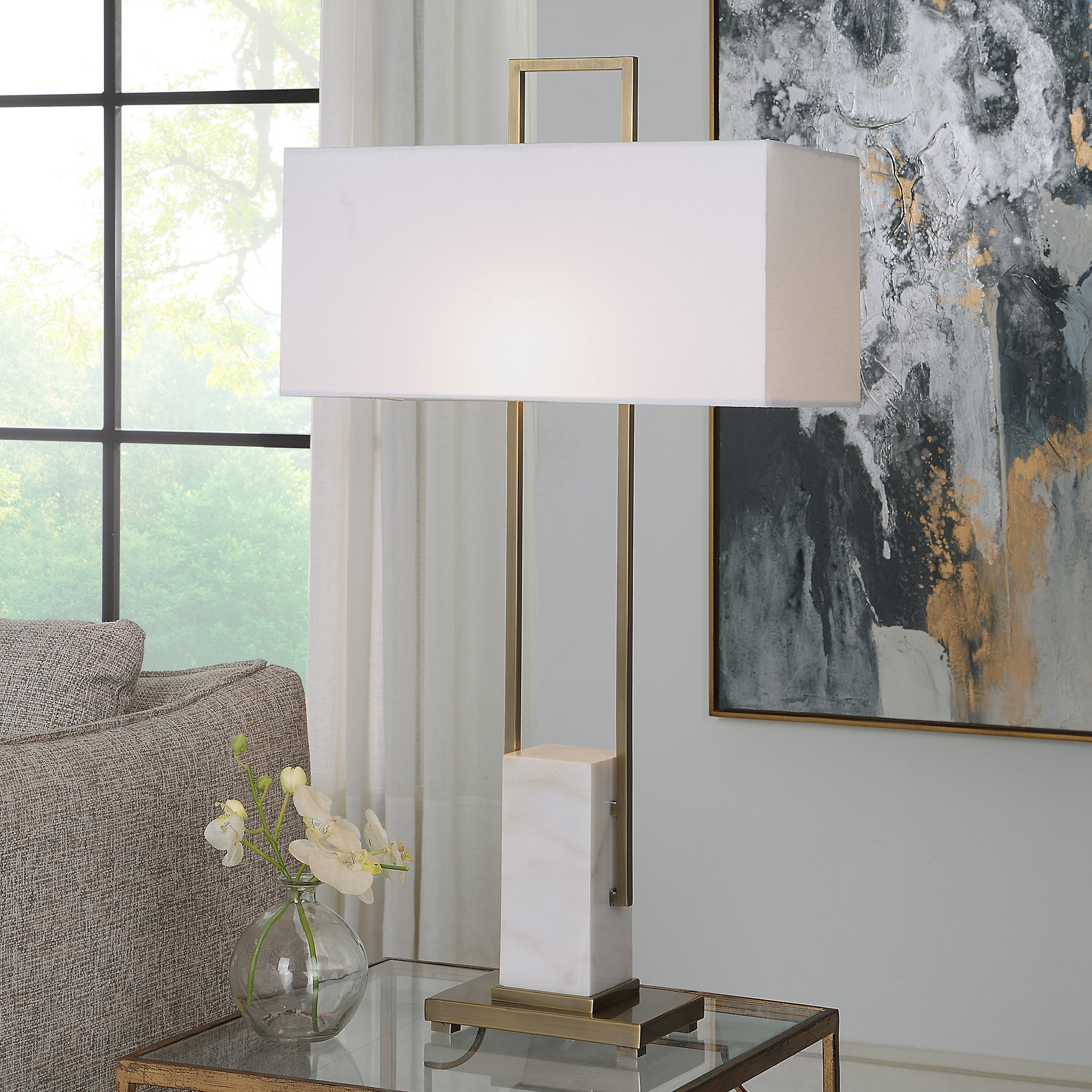 Uttermost Column White Marble Table Lamp | Table Lamps | Modishstore