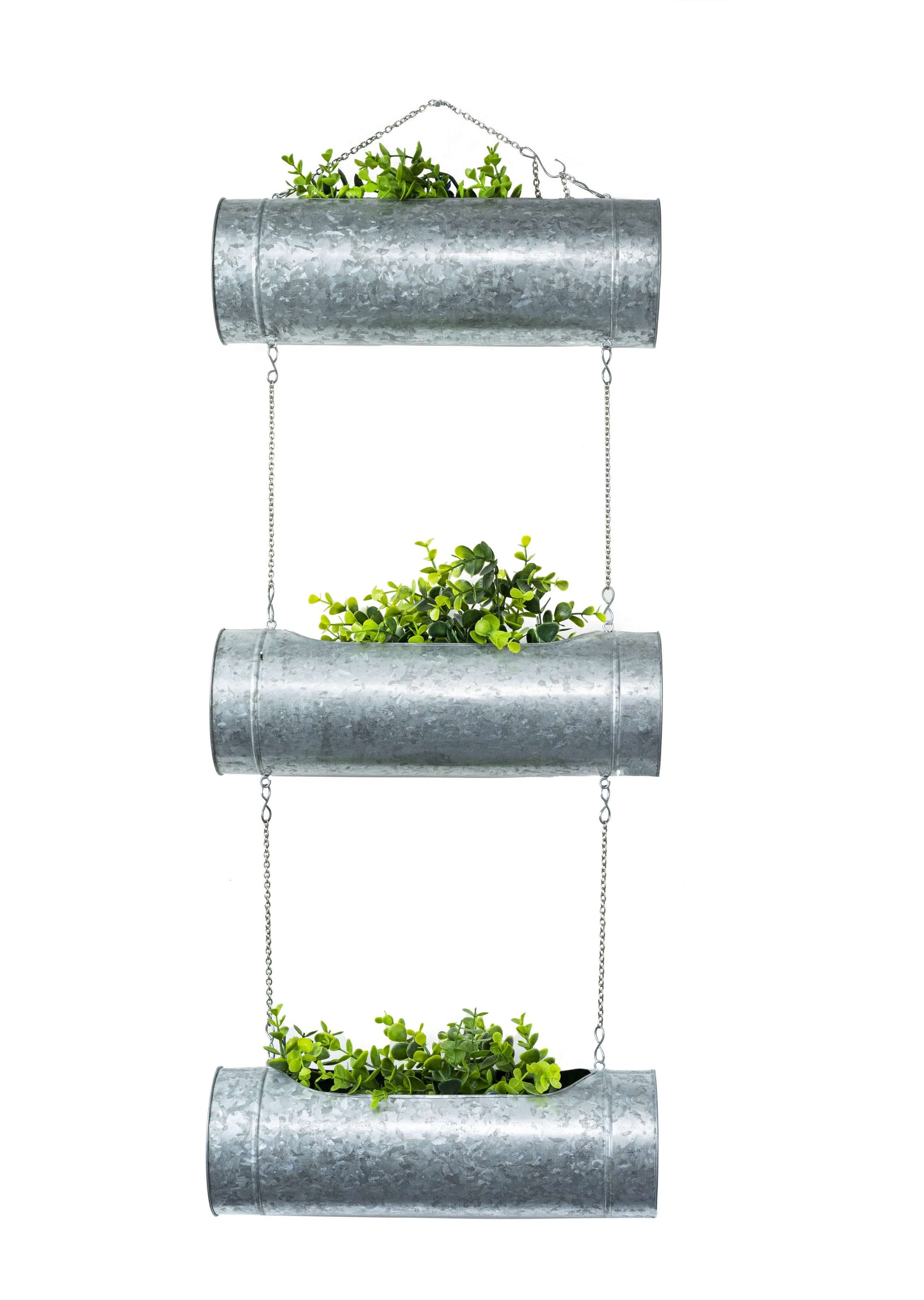 3 tier hanging planter outdoor Cera Metal 3 Tiered Hanging Planter/Wall Planter